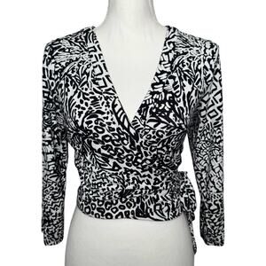 Lilly Pulitzer Black & White Abstract Wrap Blouse